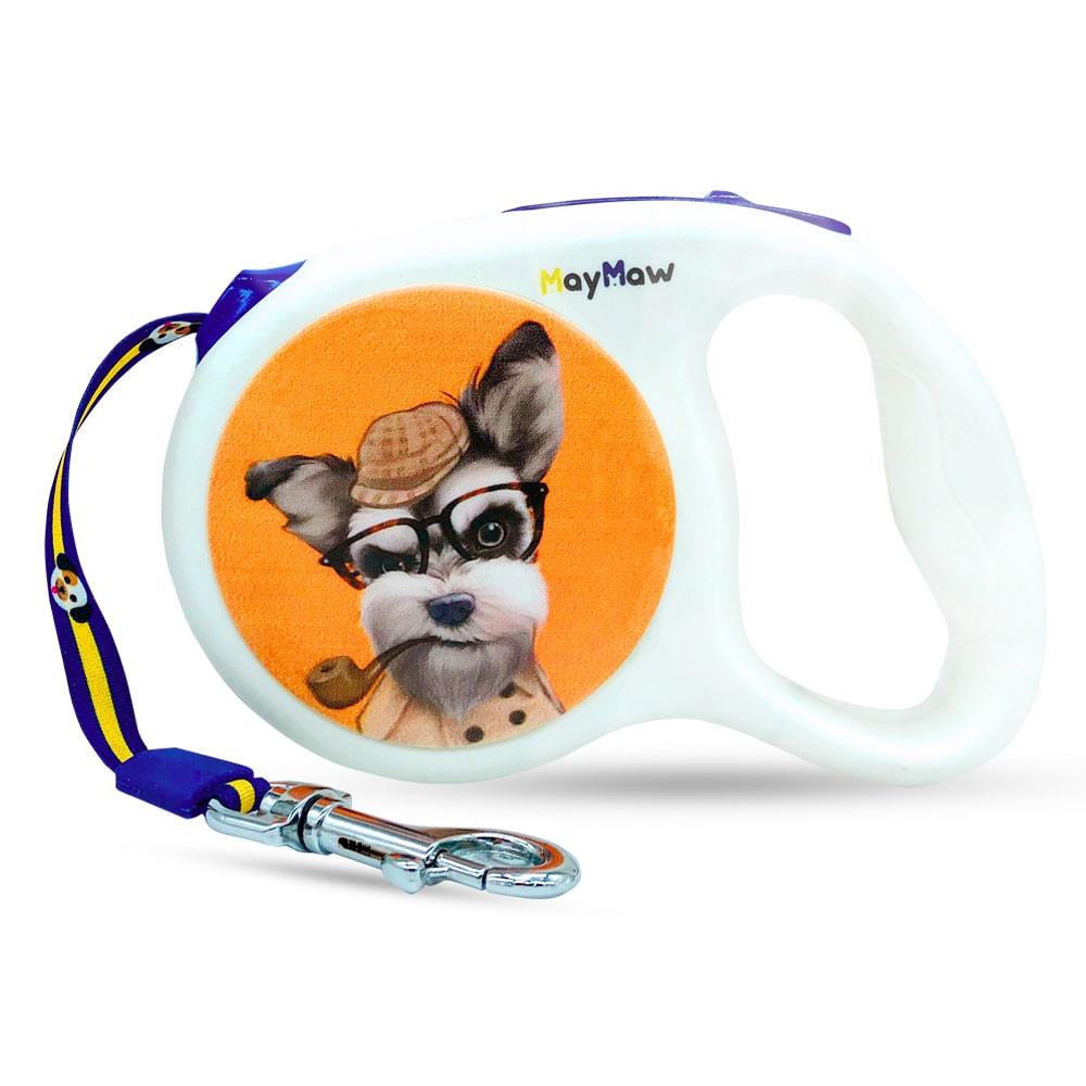 dog retractable leash with white holder